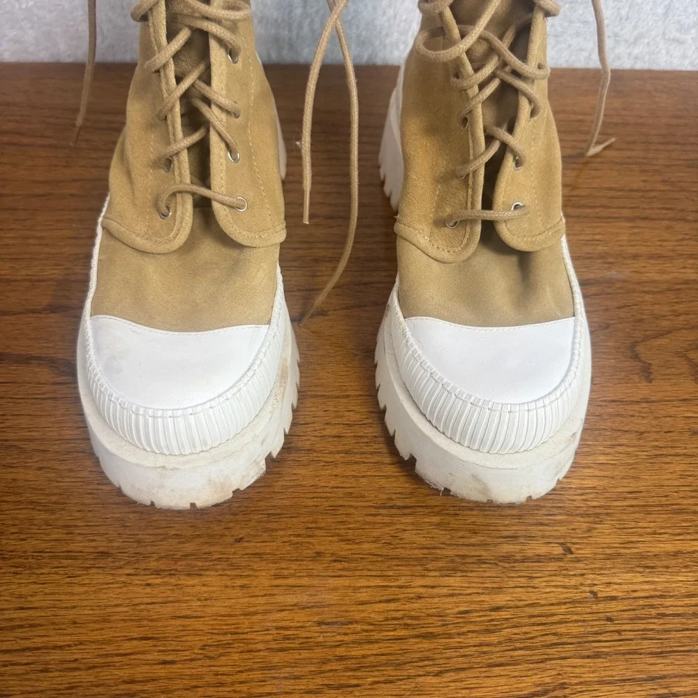 Maeve Womens Hybrid Lug Sole Sneaker Combat Boots 9 Beige Suede Lace Up Chunky - Picture 2 of 9